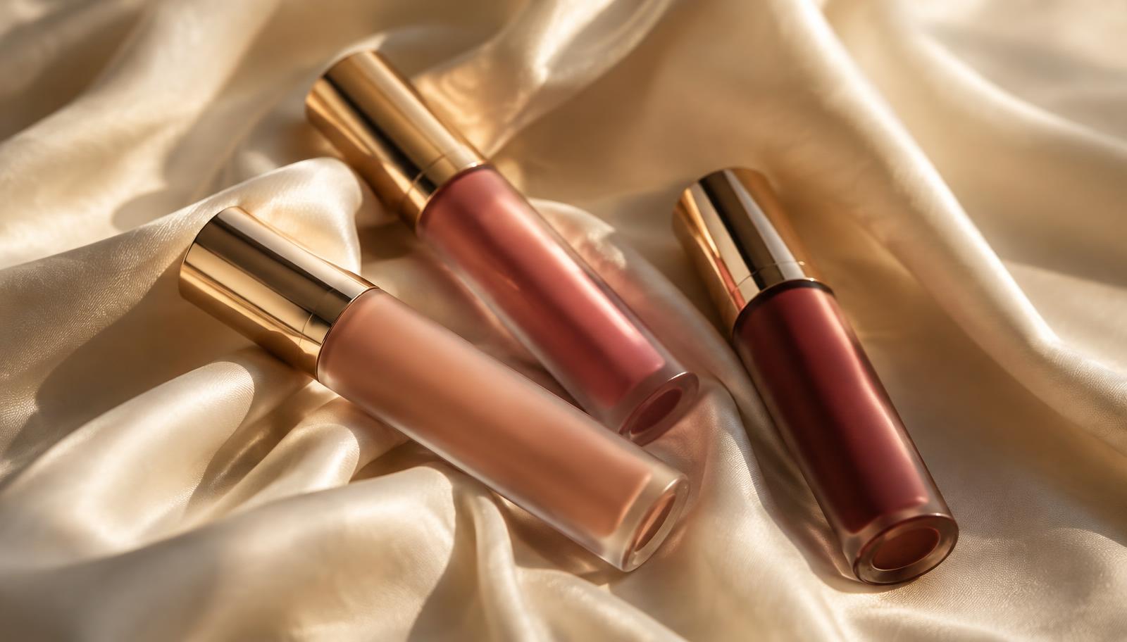 Illustrerte lip kits på silke